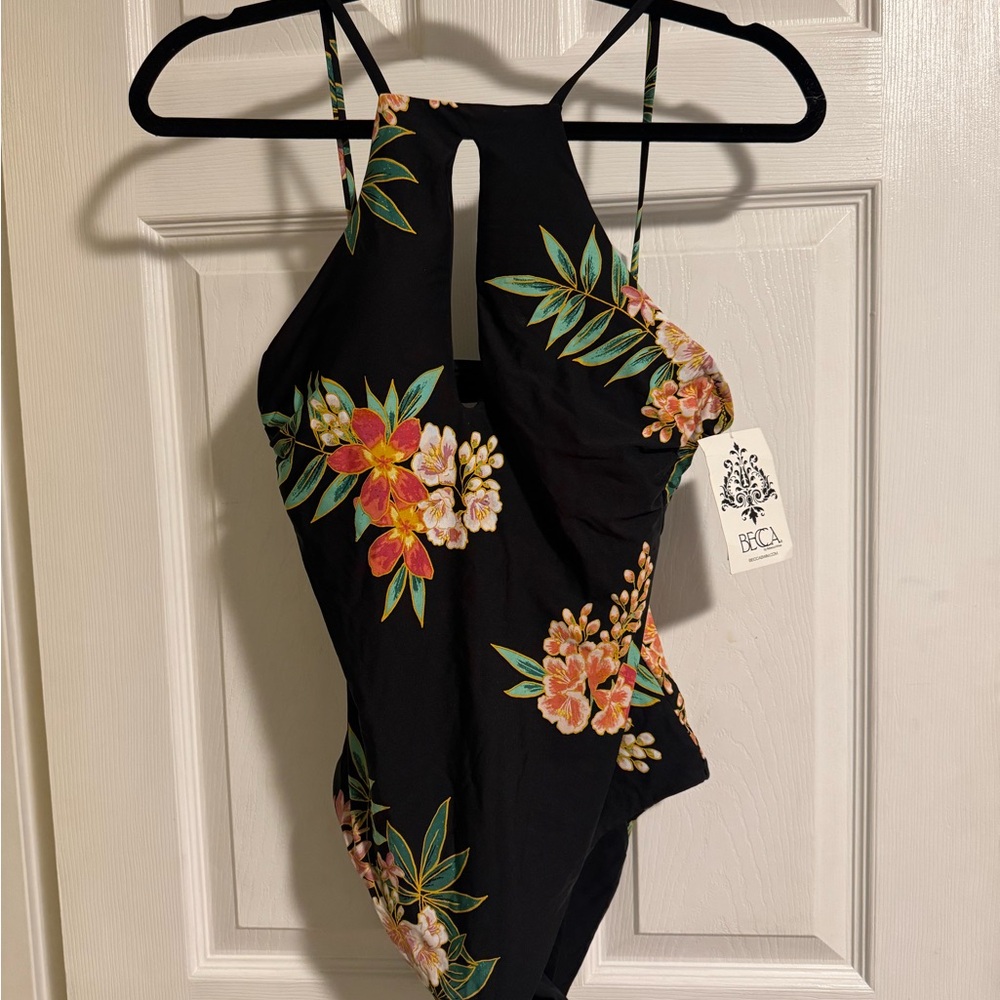BECCA Black Floral Cutout Swimsuit